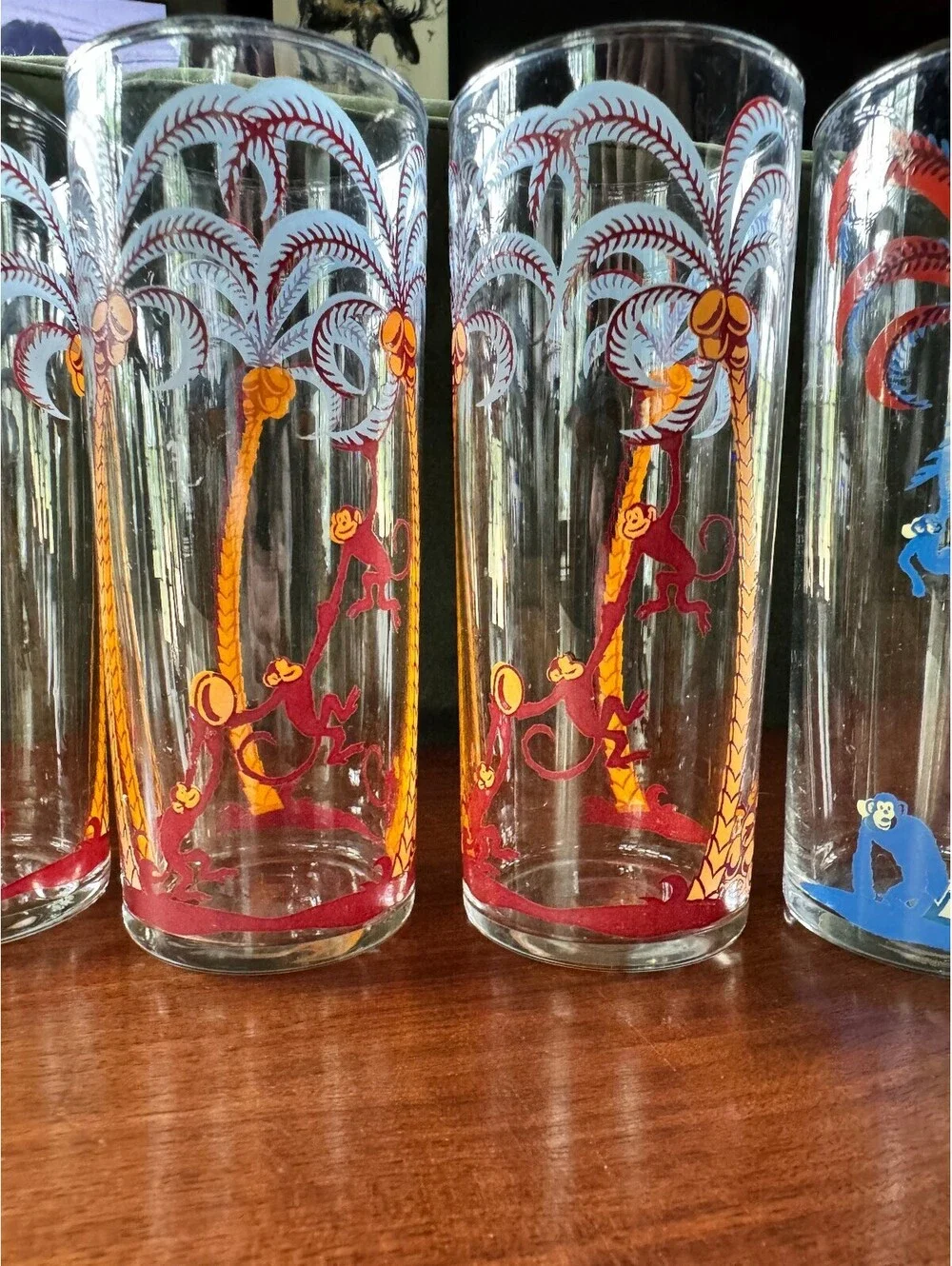 Vintage MCM Federal Glass Native Kissing Palm Tree Highball Glasses - Set of 4